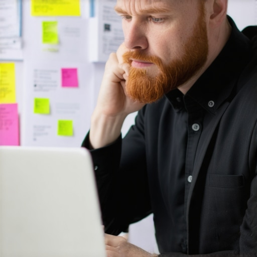 Business owner studying local search results on a laptop with SEO notes