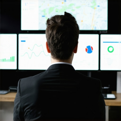 A person analyzing local SEO metrics and maps on computer screens.