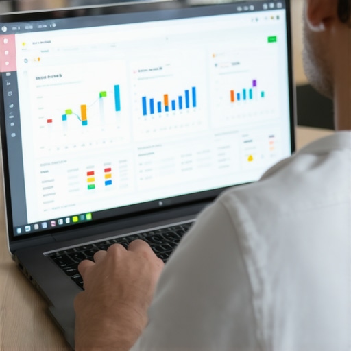 Person working on local SEO analytics with tools and dashboards.