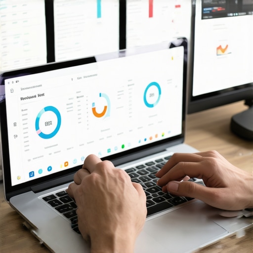 Person working on local SEO tools like ranking trackers and review platforms on a laptop.