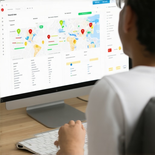Person analyzing local SEO data on a computer with charts and Google Maps interface.