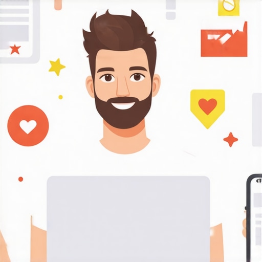 Business owner working on Google My Business profile on laptop with maps and review icons