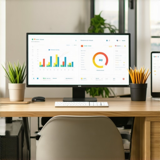 A workspace with screens displaying local SEO analytics and citation management tools.