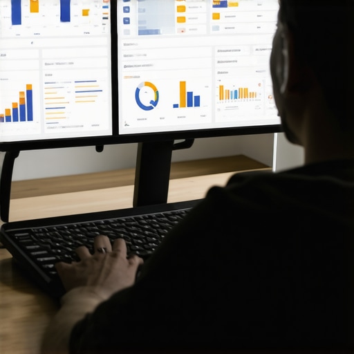 Person analyzing local SEO rankings on a laptop with SEO dashboards.