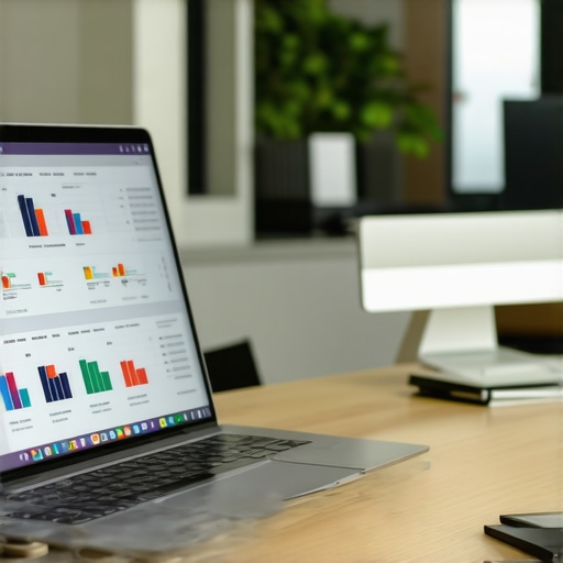 Desk with laptop displaying SEO dashboards and citation management tools