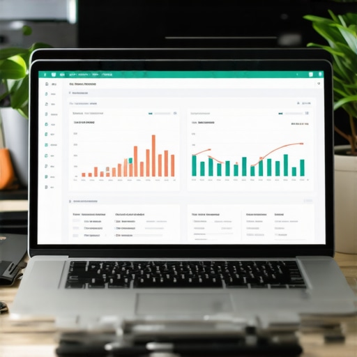 Laptop displaying local SEO analytics with various tools around it.