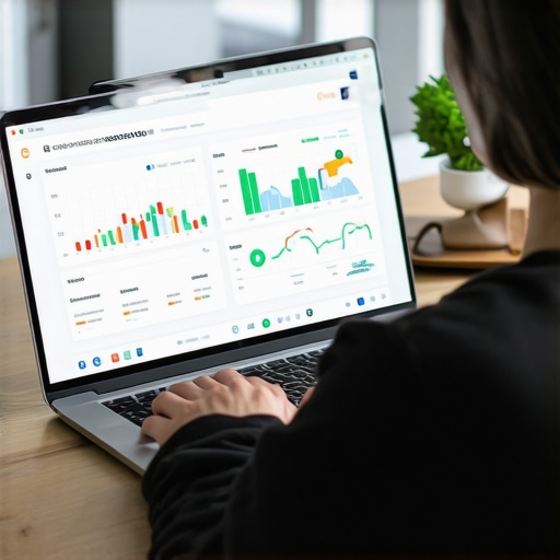 Person analyzing local SEO data on laptop with dashboards and maps