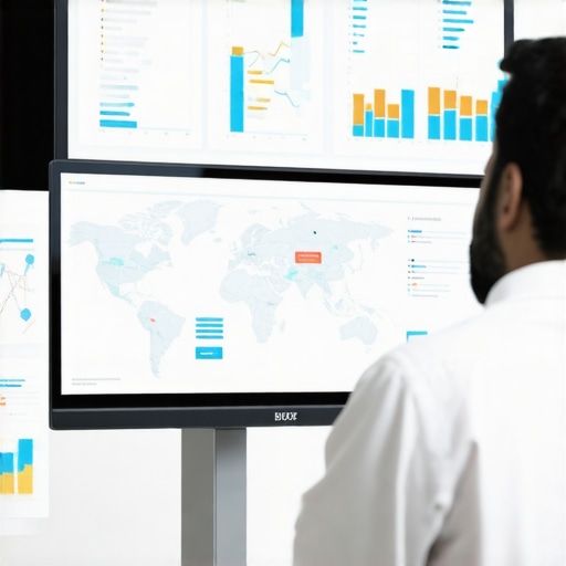 Man analyzing local SEO performance on a computer with maps and graphs