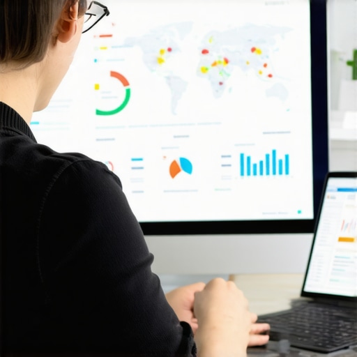 An SEO expert reviewing local map rankings on a laptop with data charts.