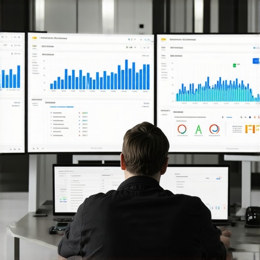 Managing Local SEO Tools An image of a person analyzing local map ranking data on multiple screens.