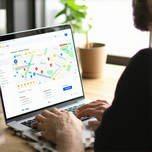 Optimizing Google My Business Profile for Local SEO Business owner updating and verifying their GMB profile on a laptop for better local search ranking.